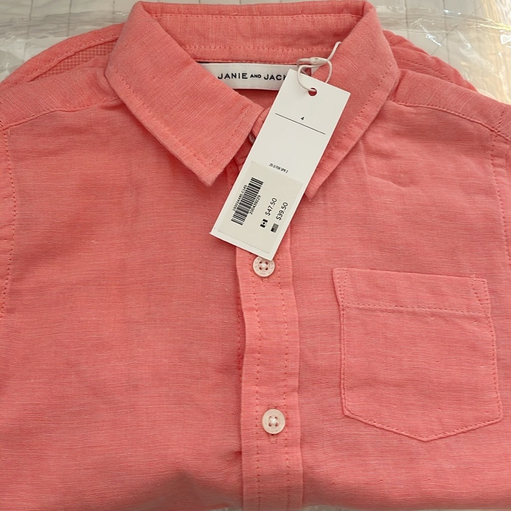 Janie and Jack Long Sleeve Shirt 100% Cotton Size 4 NWT
